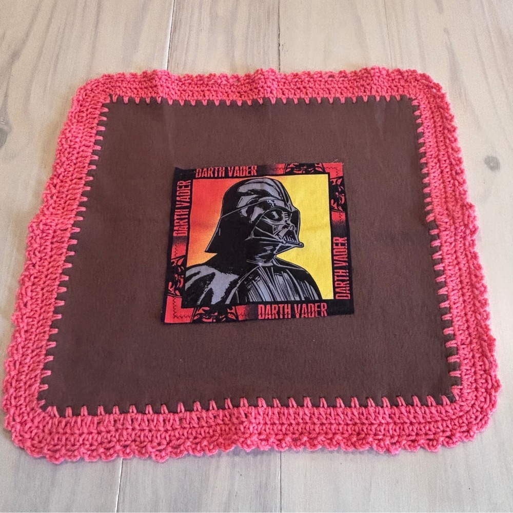 Star Wars Darth Vader Handmade Fleece Lovey Blanket Pink Crochet Trim 18x18
